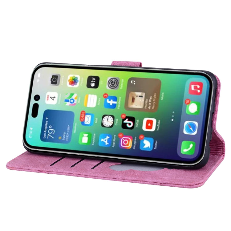 For iPhone 16 Pro Max Cartoon Sakura Cat Embossed Leather Phone Case(Rose Red) by buy2fix