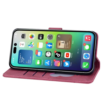 For iPhone 16 Pro Max Cartoon Sakura Cat Embossed Leather Phone Case(Wine Red) by buy2fix