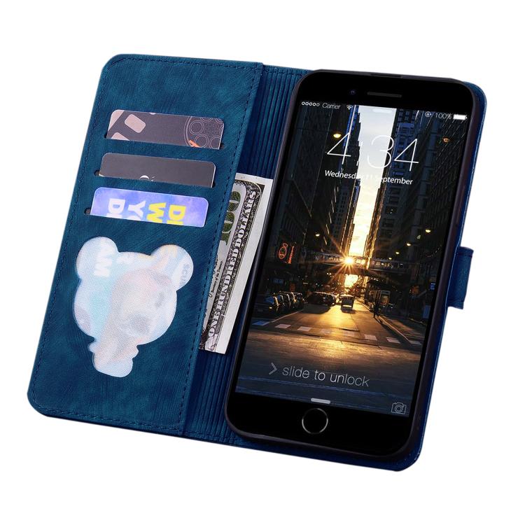 For iPhone 16e Cartoon Sakura Cat Embossed Leather Phone Case(Royal Blue) - iPhone 16e Cases by buy2fix | Online Shopping UK | buy2fix