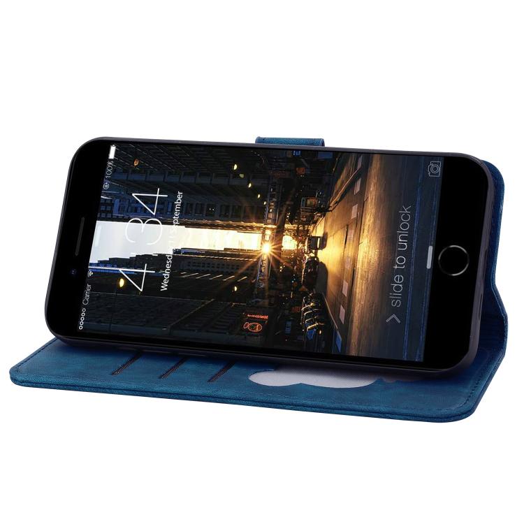 For iPhone 16e Cartoon Sakura Cat Embossed Leather Phone Case(Royal Blue) - iPhone 16e Cases by buy2fix | Online Shopping UK | buy2fix