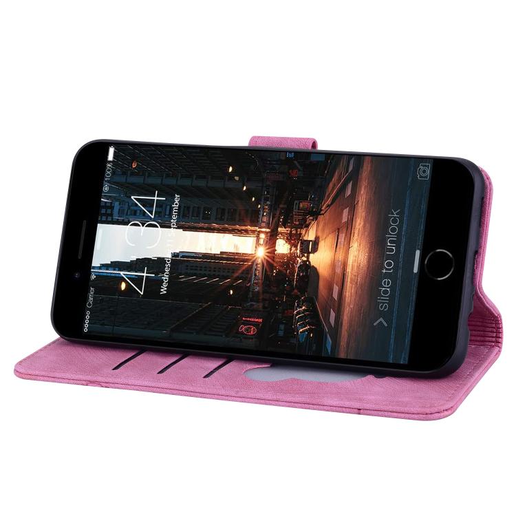 For iPhone 16e Cartoon Sakura Cat Embossed Leather Phone Case(Rose Red) - iPhone 16e Cases by buy2fix | Online Shopping UK | buy2fix