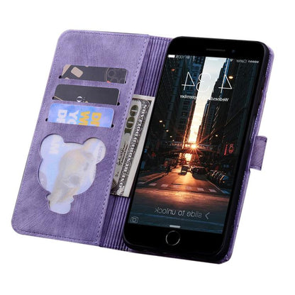 For iPhone 16e Cartoon Sakura Cat Embossed Leather Phone Case(Purple) - iPhone 16e Cases by buy2fix | Online Shopping UK | buy2fix