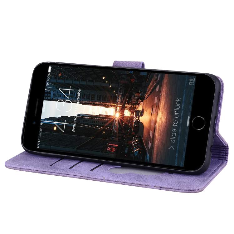 For iPhone 16e Cartoon Sakura Cat Embossed Leather Phone Case(Purple) - iPhone 16e Cases by buy2fix | Online Shopping UK | buy2fix