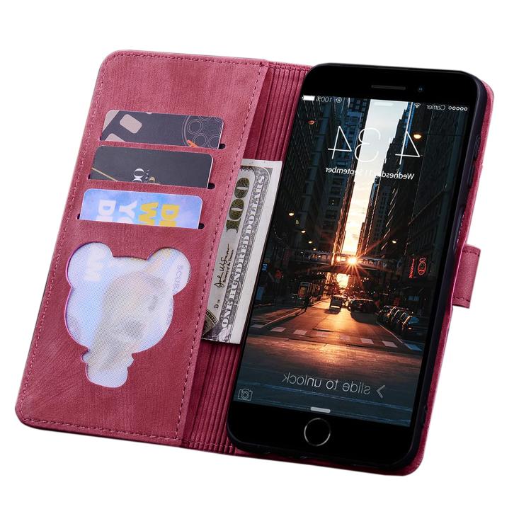 For iPhone 16e Cartoon Sakura Cat Embossed Leather Phone Case(Wine Red) - iPhone 16e Cases by buy2fix | Online Shopping UK | buy2fix