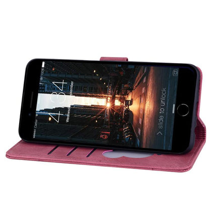 For iPhone 16e Cartoon Sakura Cat Embossed Leather Phone Case(Wine Red) - iPhone 16e Cases by buy2fix | Online Shopping UK | buy2fix