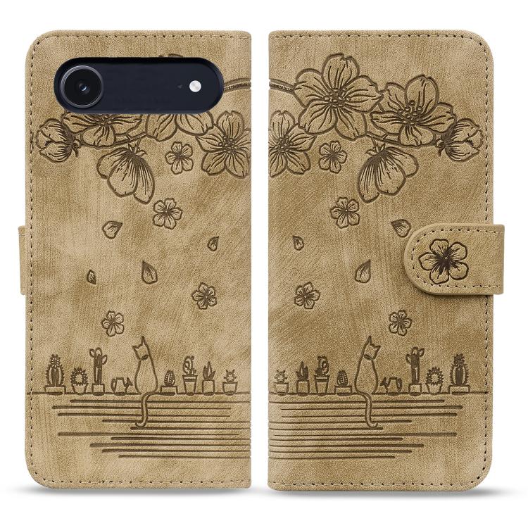 For iPhone Air Cartoon Sakura Cat Embossed Leather Phone Case(Brown) - iPhone Air Cases by buy2fix | Online Shopping UK | buy2fix