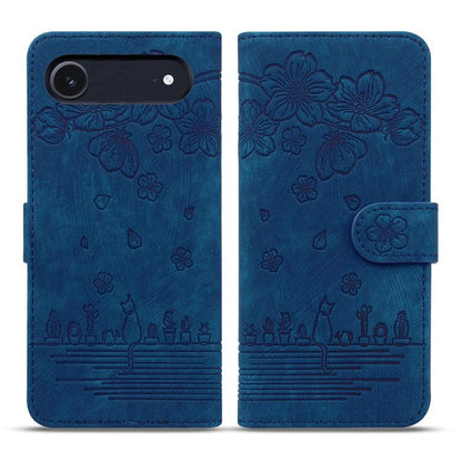 For iPhone Air Cartoon Sakura Cat Embossed Leather Phone Case(Royal Blue) - iPhone Air Cases by buy2fix | Online Shopping UK | buy2fix