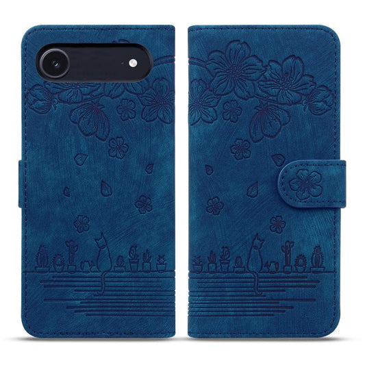 For iPhone Air Cartoon Sakura Cat Embossed Leather Phone Case(Royal Blue) - iPhone Air Cases by buy2fix | Online Shopping UK | buy2fix