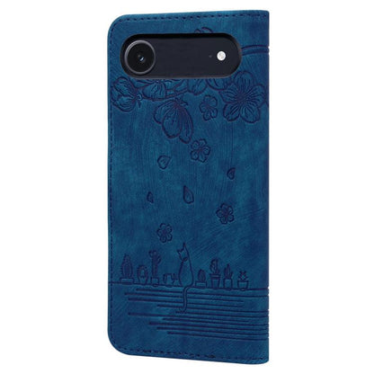For iPhone Air Cartoon Sakura Cat Embossed Leather Phone Case(Royal Blue) - iPhone Air Cases by buy2fix | Online Shopping UK | buy2fix