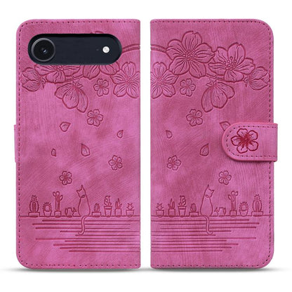 For iPhone Air Cartoon Sakura Cat Embossed Leather Phone Case(Rose Red) - iPhone Air Cases by buy2fix | Online Shopping UK | buy2fix