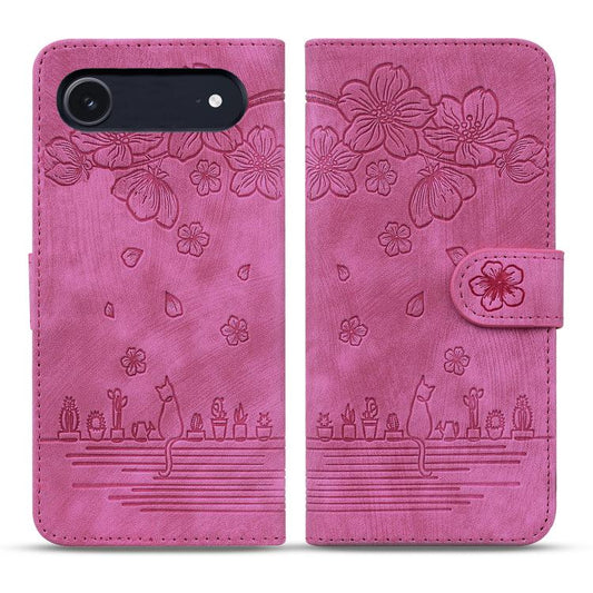 For iPhone Air Cartoon Sakura Cat Embossed Leather Phone Case(Rose Red) - iPhone Air Cases by buy2fix | Online Shopping UK | buy2fix