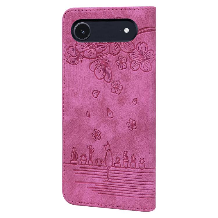 For iPhone Air Cartoon Sakura Cat Embossed Leather Phone Case(Rose Red) - iPhone Air Cases by buy2fix | Online Shopping UK | buy2fix