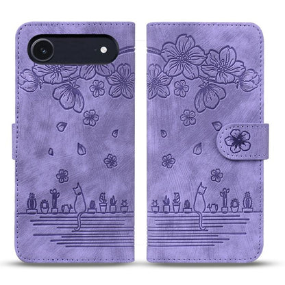 For iPhone Air Cartoon Sakura Cat Embossed Leather Phone Case(Purple) - iPhone Air Cases by buy2fix | Online Shopping UK | buy2fix