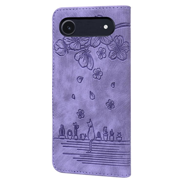 For iPhone Air Cartoon Sakura Cat Embossed Leather Phone Case(Purple) - iPhone Air Cases by buy2fix | Online Shopping UK | buy2fix
