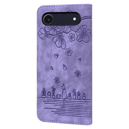 For iPhone Air Cartoon Sakura Cat Embossed Leather Phone Case(Purple) - iPhone Air Cases by buy2fix | Online Shopping UK | buy2fix