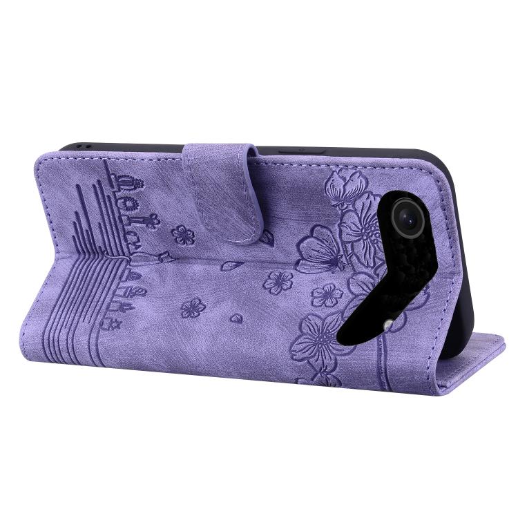 For iPhone Air Cartoon Sakura Cat Embossed Leather Phone Case(Purple) - iPhone Air Cases by buy2fix | Online Shopping UK | buy2fix