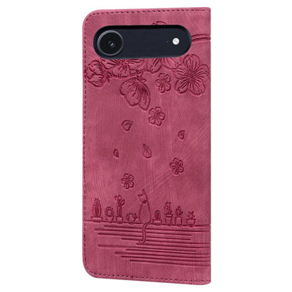For iPhone Air Cartoon Sakura Cat Embossed Leather Phone Case(Wine Red) - iPhone Air Cases by buy2fix | Online Shopping UK | buy2fix