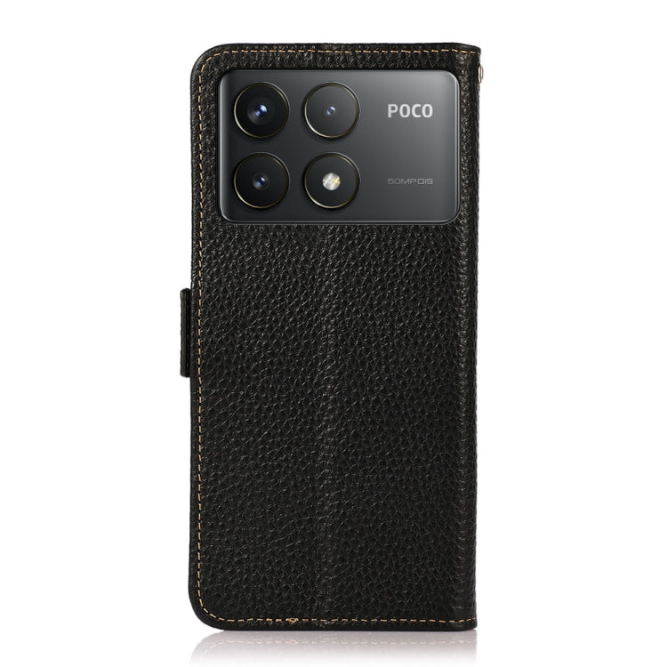 For Xiaomi Redmi K70 Pro KHAZNEH Side-Magnetic Litchi Genuine Leather RFID Phone Case(Black) - Xiaomi Cases by buy2fix | Online Shopping UK | buy2fix