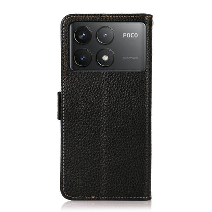 For Xiaomi Redmi K70 Pro KHAZNEH Side-Magnetic Litchi Genuine Leather RFID Phone Case(Black) - Xiaomi Cases by buy2fix | Online Shopping UK | buy2fix
