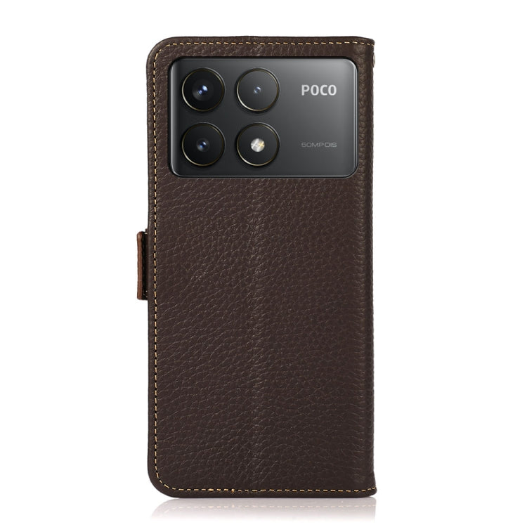 For Xiaomi Redmi K70 Pro KHAZNEH Side-Magnetic Litchi Genuine Leather RFID Phone Case(Brown) - Xiaomi Cases by buy2fix | Online Shopping UK | buy2fix