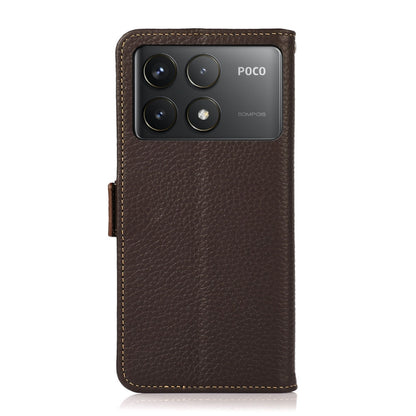 For Xiaomi Redmi K70 Pro KHAZNEH Side-Magnetic Litchi Genuine Leather RFID Phone Case(Brown) - Xiaomi Cases by buy2fix | Online Shopping UK | buy2fix