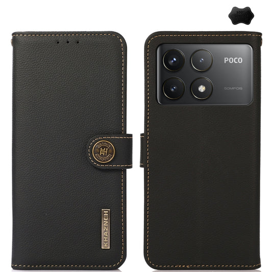 For Xiaomi Redmi K70 Pro KHAZNEH Custer Texture RFID Genuine Leather Phone Case(Black) - Xiaomi Cases by buy2fix | Online Shopping UK | buy2fix