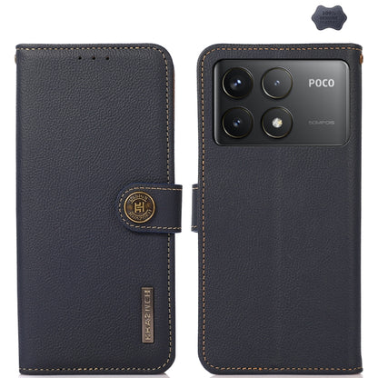 For Xiaomi Redmi K70 Pro KHAZNEH Custer Texture RFID Genuine Leather Phone Case(Blue) - Xiaomi Cases by buy2fix | Online Shopping UK | buy2fix