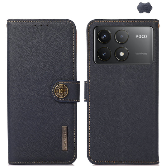 For Xiaomi Redmi K70 Pro KHAZNEH Custer Texture RFID Genuine Leather Phone Case(Blue) - Xiaomi Cases by buy2fix | Online Shopping UK | buy2fix