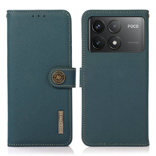 For Xiaomi Redmi K70 Pro KHAZNEH Custer Texture RFID Genuine Leather Phone Case(Green) - Xiaomi Cases by buy2fix | Online Shopping UK | buy2fix