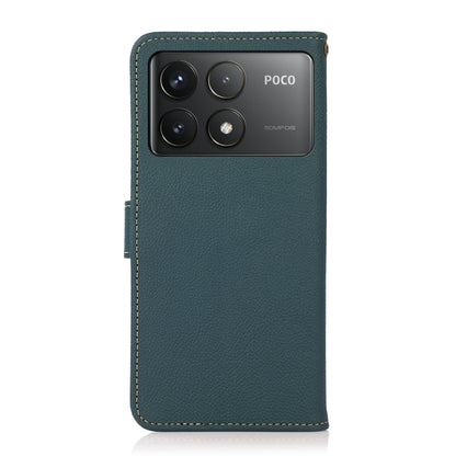 For Xiaomi Redmi K70 Pro KHAZNEH Custer Texture RFID Genuine Leather Phone Case(Green) - Xiaomi Cases by buy2fix | Online Shopping UK | buy2fix