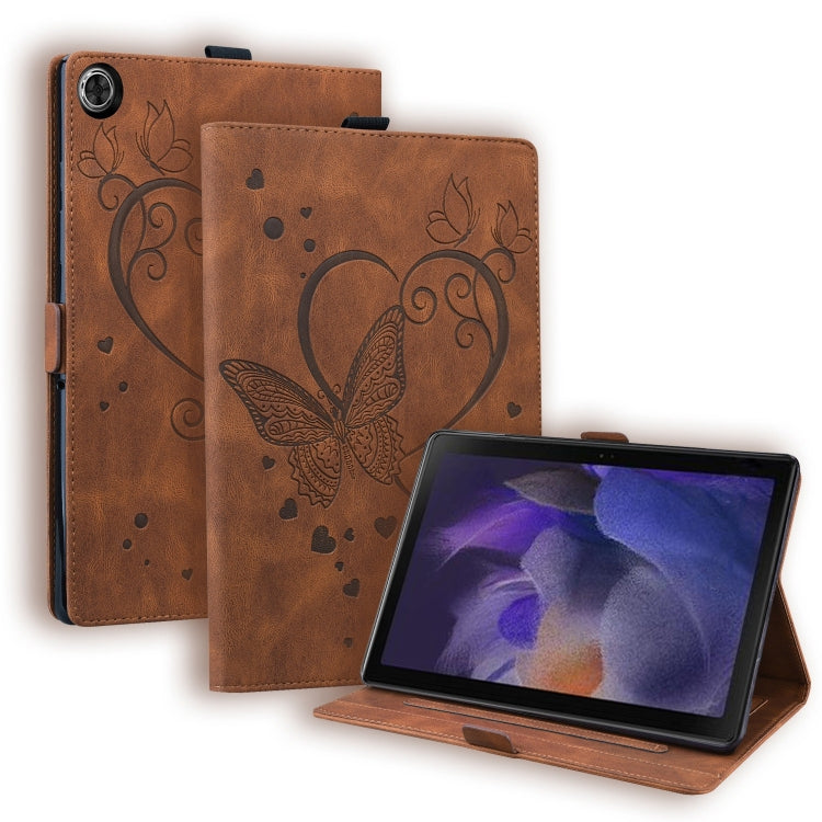 For Samsung Galaxy Tab A9 / A11 Love Butterfly Embossed Leather Tablet Case(Brown) by buy2fix