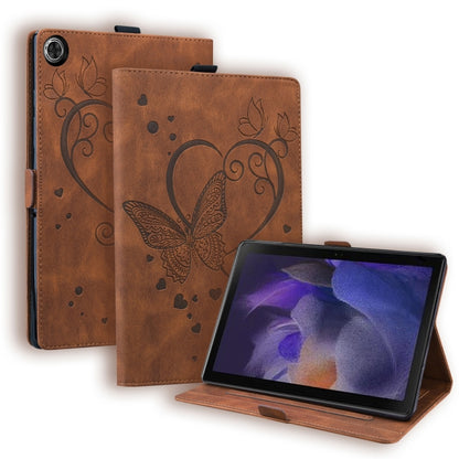 For Samsung Galaxy Tab A9 / A11 Love Butterfly Embossed Leather Tablet Case(Brown) by buy2fix