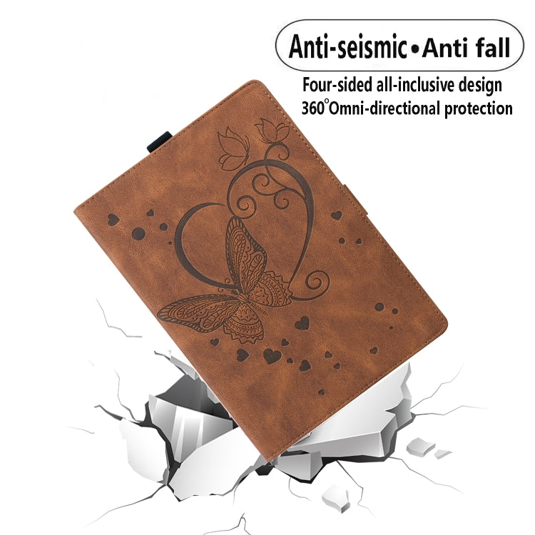 For Samsung Galaxy Tab A9 / A11 Love Butterfly Embossed Leather Tablet Case(Brown) by buy2fix