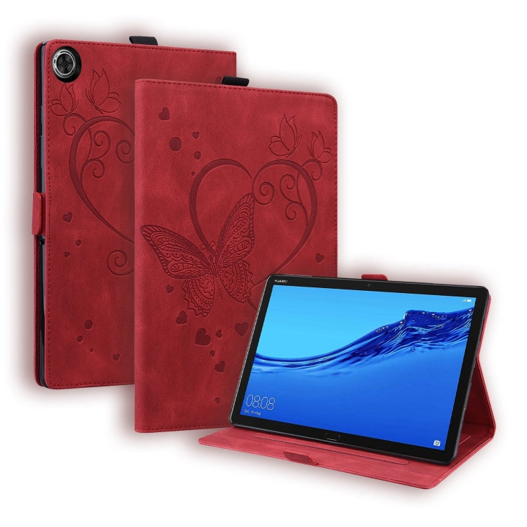 For Samsung Galaxy Tab A9+ / A11+ Love Butterfly Embossed Leather Tablet Case(Red) by buy2fix