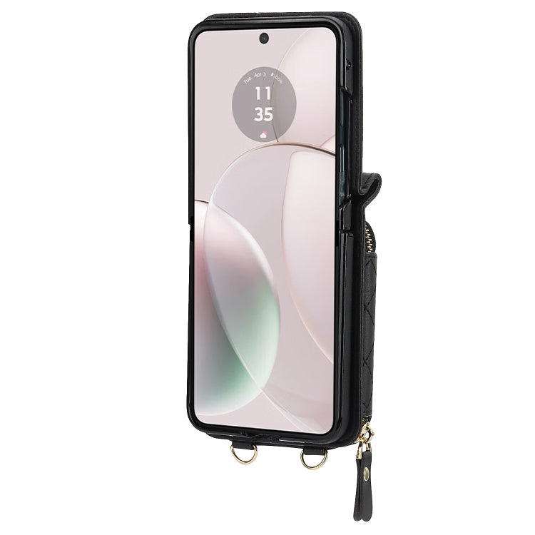 For Motorola Razr 40 Rhombic Texture Card Bag Phone Case with Dual Lanyard(Black) by buy2fix