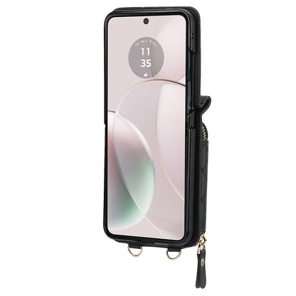 For Motorola Razr 40 Rhombic Texture Card Bag Phone Case with Dual Lanyard(Black) by buy2fix