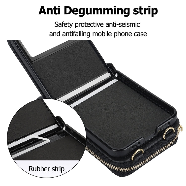 For Motorola Razr 40 Rhombic Texture Card Bag Phone Case with Dual Lanyard(Black) by buy2fix