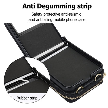 For Motorola Razr 40 Rhombic Texture Card Bag Phone Case with Dual Lanyard(Black) by buy2fix