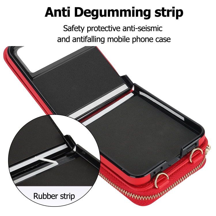 For Motorola Razr 40 Rhombic Texture Card Bag Phone Case with Dual Lanyard(Red) - Motorola Cases by buy2fix | Online Shopping UK | buy2fix