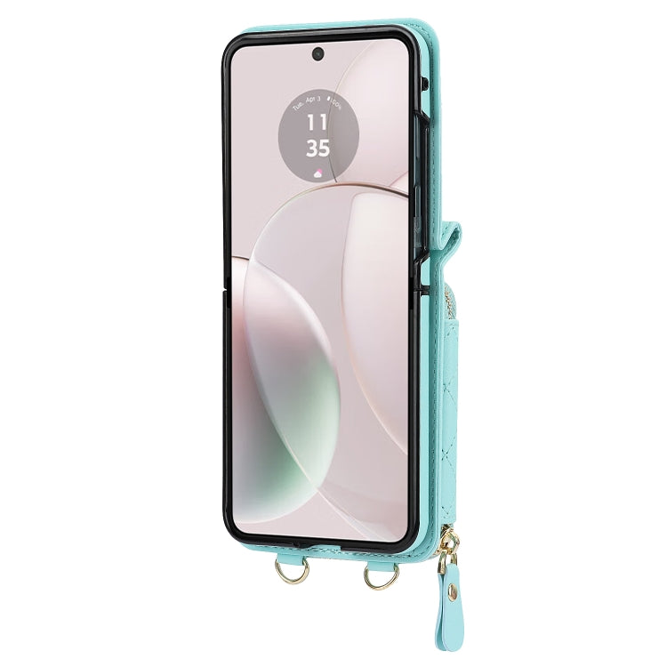 For Motorola Razr 40 Rhombic Texture Card Bag Phone Case with Dual Lanyard(Green) - Motorola Cases by buy2fix | Online Shopping UK | buy2fix