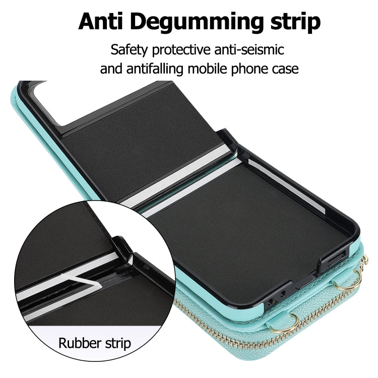 For Motorola Razr 40 Rhombic Texture Card Bag Phone Case with Dual Lanyard(Green) - Motorola Cases by buy2fix | Online Shopping UK | buy2fix