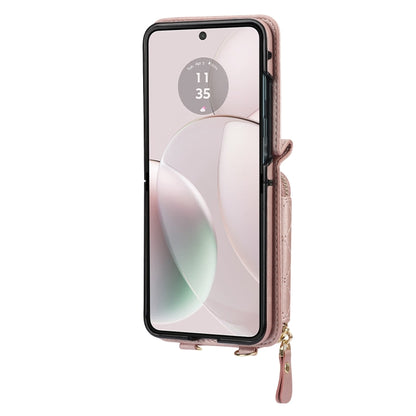 For Motorola Razr 40 Rhombic Texture Card Bag Phone Case with Dual Lanyard(Rose Gold) - Motorola Cases by buy2fix | Online Shopping UK | buy2fix