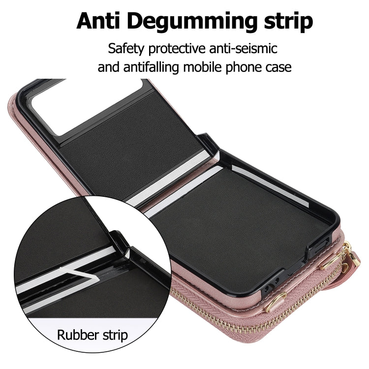 For Motorola Razr 40 Rhombic Texture Card Bag Phone Case with Dual Lanyard(Rose Gold) - Motorola Cases by buy2fix | Online Shopping UK | buy2fix