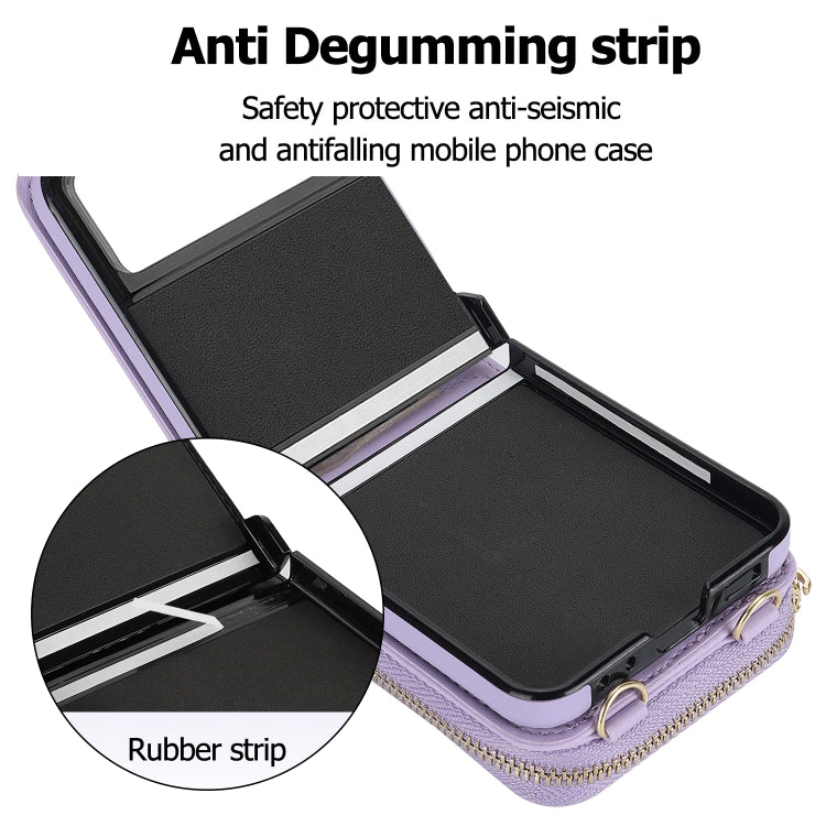 For Motorola Razr 40 Rhombic Texture Card Bag Phone Case with Dual Lanyard(Purple) - Motorola Cases by buy2fix | Online Shopping UK | buy2fix