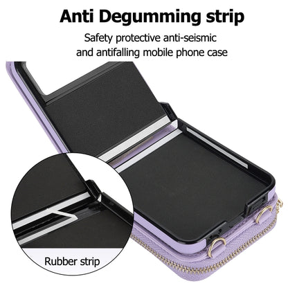For Motorola Razr 40 Rhombic Texture Card Bag Phone Case with Dual Lanyard(Purple) - Motorola Cases by buy2fix | Online Shopping UK | buy2fix