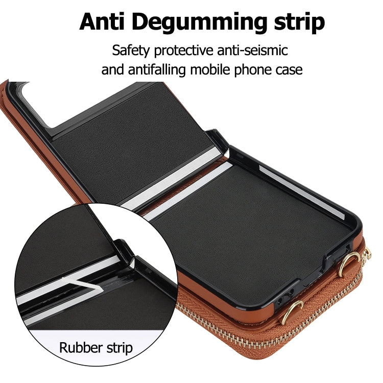 For Motorola Razr 40 Rhombic Texture Card Bag Phone Case with Dual Lanyard(Brown) - Motorola Cases by buy2fix | Online Shopping UK | buy2fix