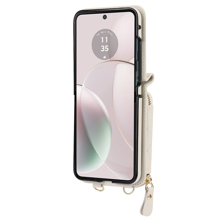 For Motorola Razr 40 Rhombic Texture Card Bag Phone Case with Dual Lanyard(White) - Motorola Cases by buy2fix | Online Shopping UK | buy2fix