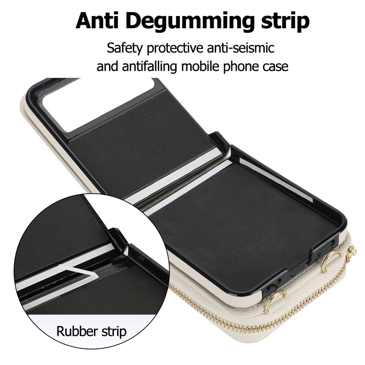 For Motorola Razr 40 Rhombic Texture Card Bag Phone Case with Dual Lanyard(White) - Motorola Cases by buy2fix | Online Shopping UK | buy2fix
