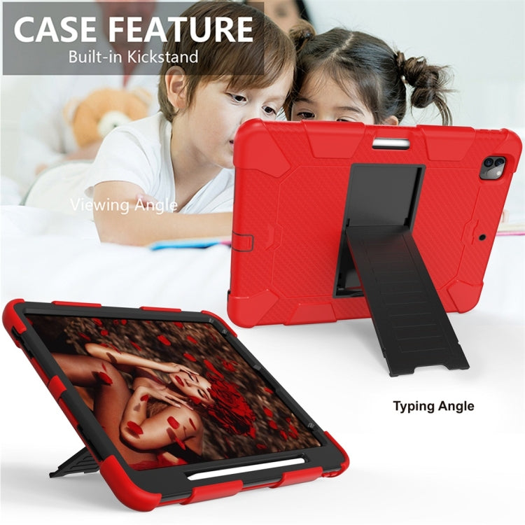 For iPad Pro 12.9 (2018) / (2020) Shockproof Two-Color Silicone Protective Tablet Case with Holder(Red+Black) - iPad Pro 12.9 (2020) Cases by buy2fix | Online Shopping UK | buy2fix
