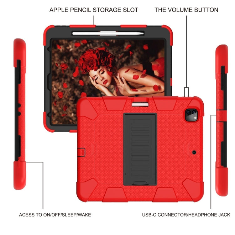 For iPad Pro 12.9 (2018) / (2020) Shockproof Two-Color Silicone Protective Tablet Case with Holder(Red+Black) - iPad Pro 12.9 (2020) Cases by buy2fix | Online Shopping UK | buy2fix